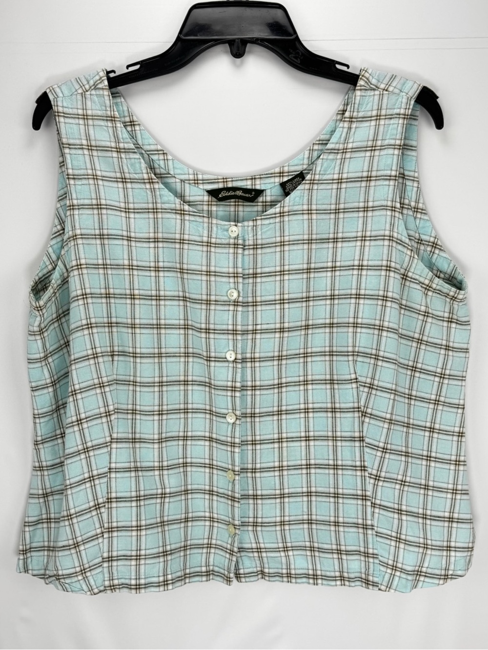 Eddie Bauer Pale Blue Plaid Sleeveless Button-Front Camisole